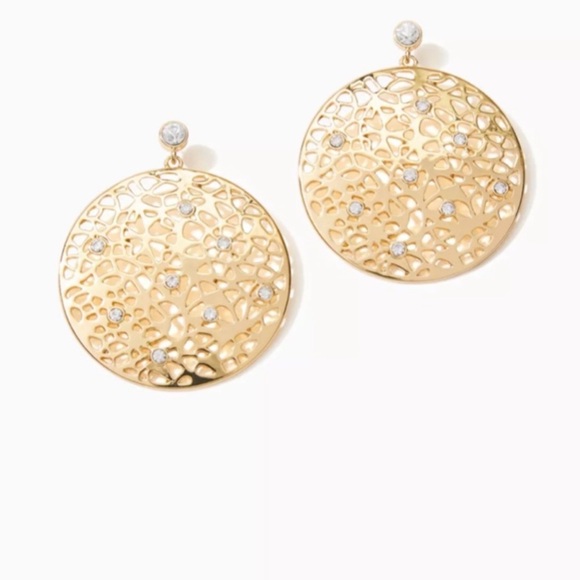 Lilly Pulitzer "Devine" Gold Door Knocker Rhinestones Earrings - Picture 3 of 7